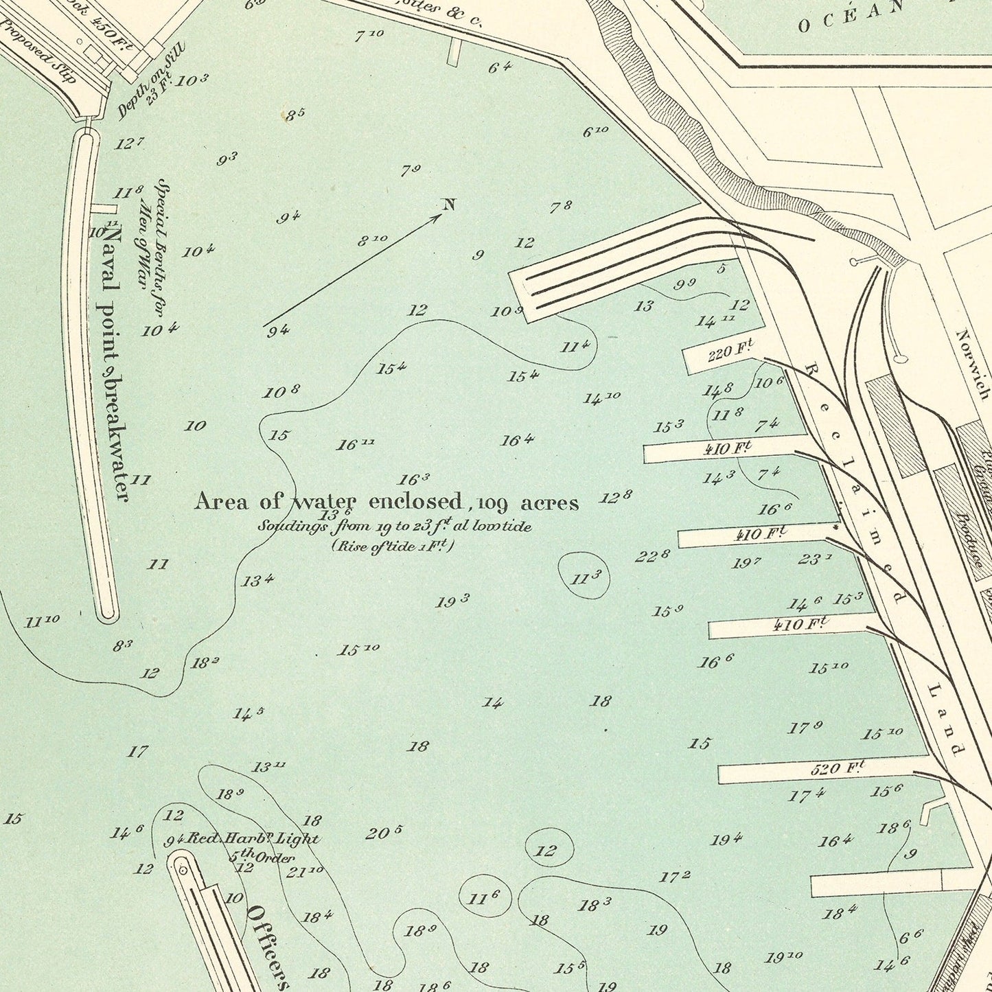 Vintage Map of Lyttelton, New Zealand, 1889