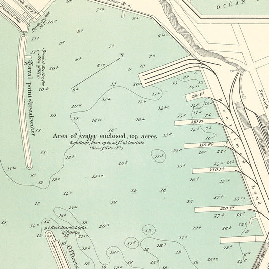 Vintage Map of Lyttelton, New Zealand, 1889