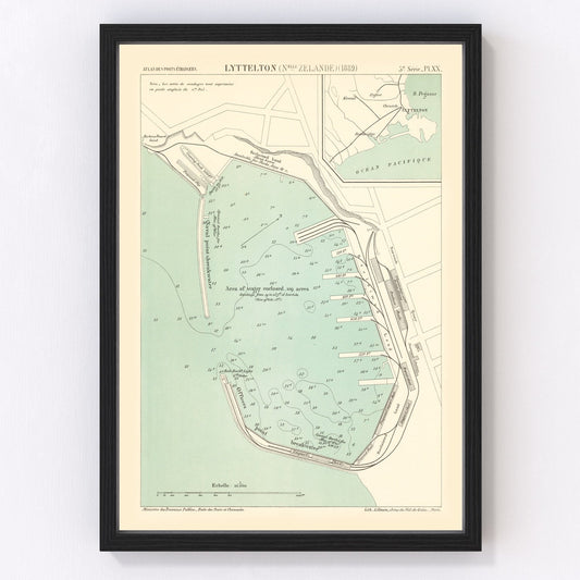 Vintage map of Lyttelton, New Zealand, 1889