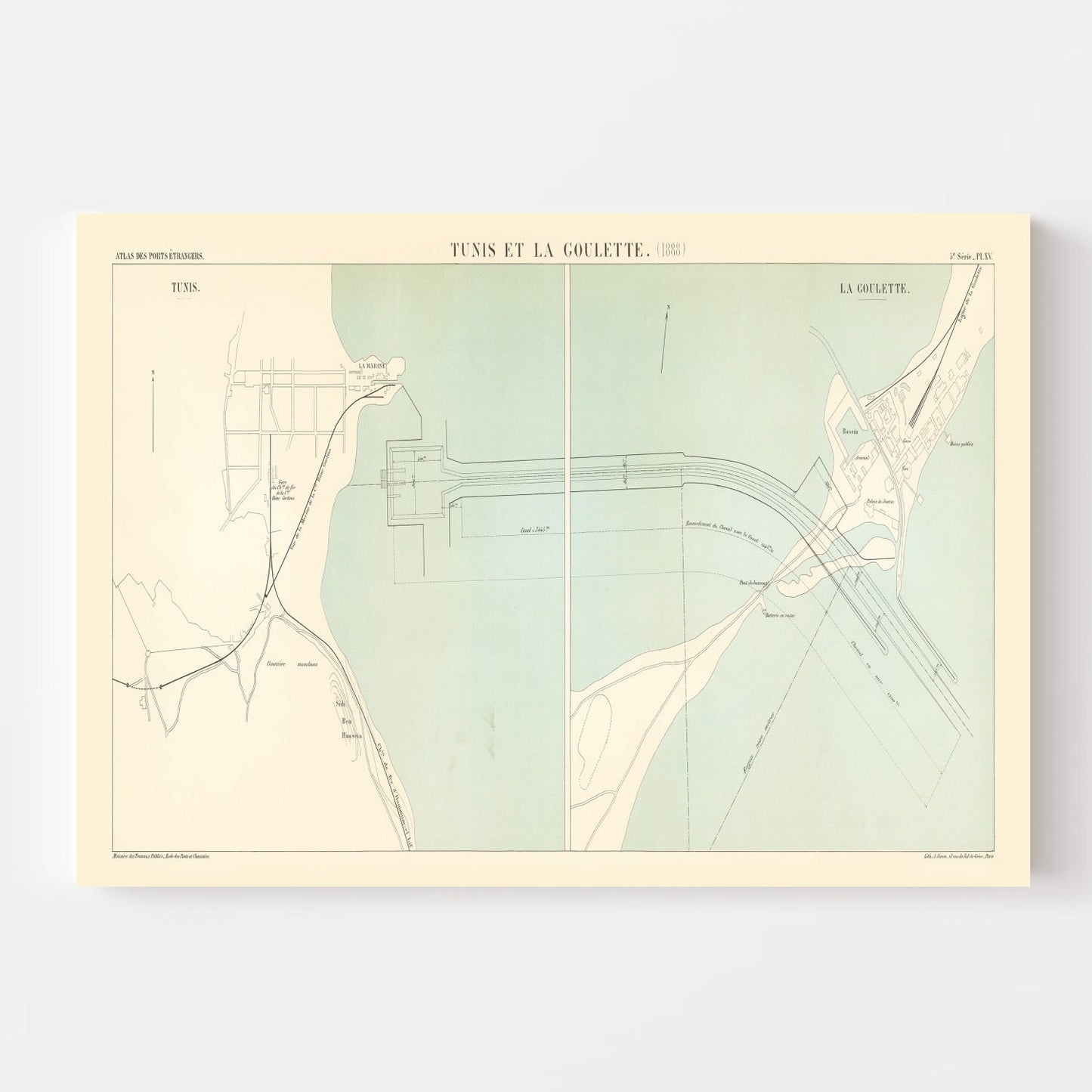 Vintage Map of Tunis, Tunisia, 1888