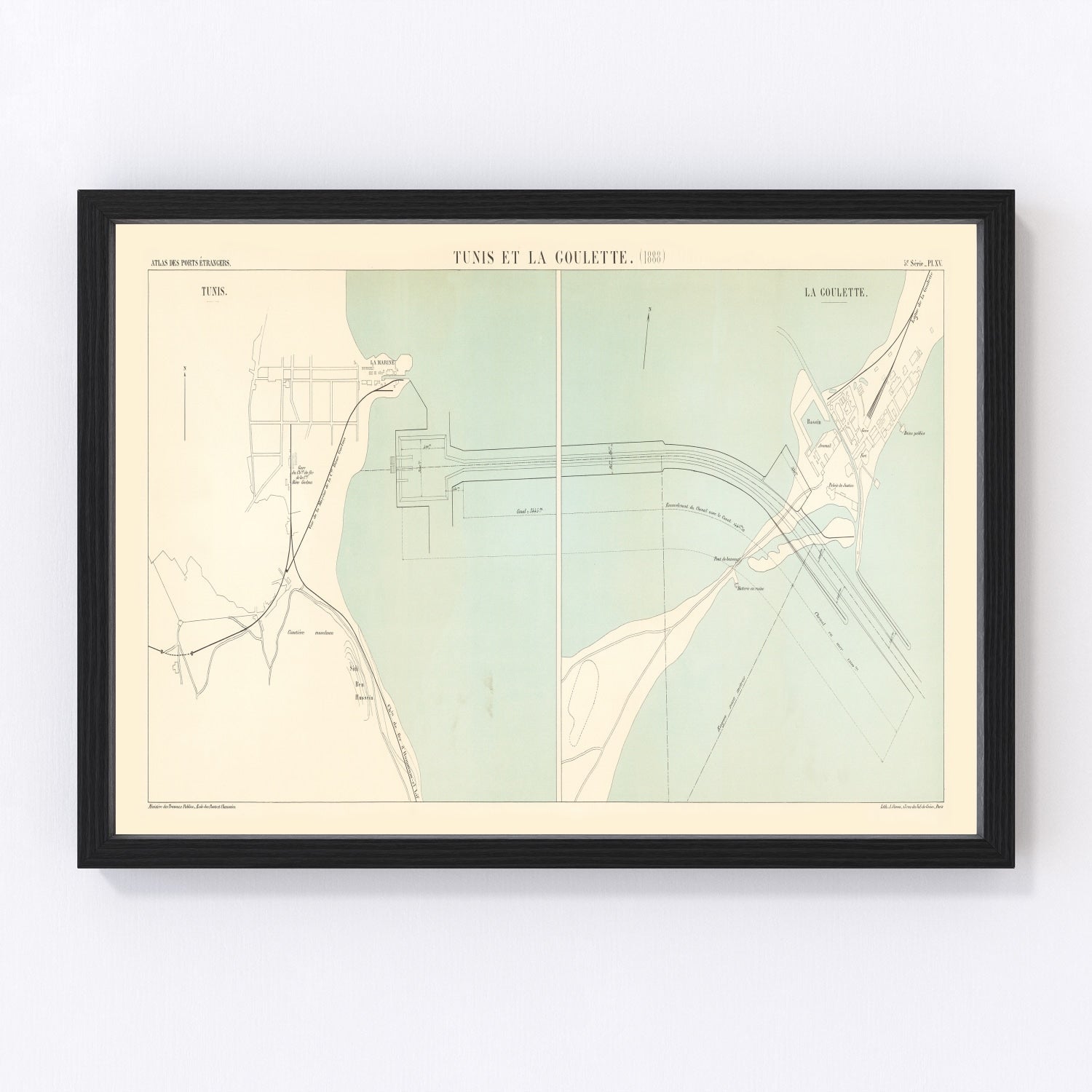 vintage map of Tunis, Tunisia, 1888