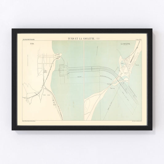 vintage map of Tunis, Tunisia, 1888