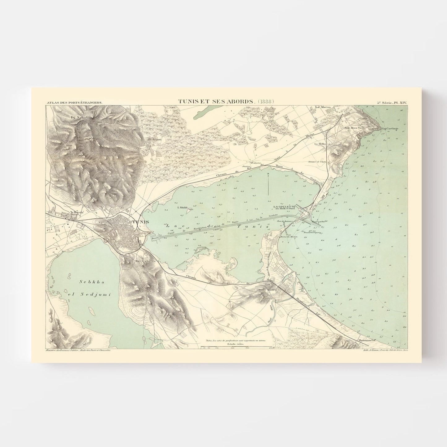 Vintage Map of Tunis, Tunisia, 1888 II