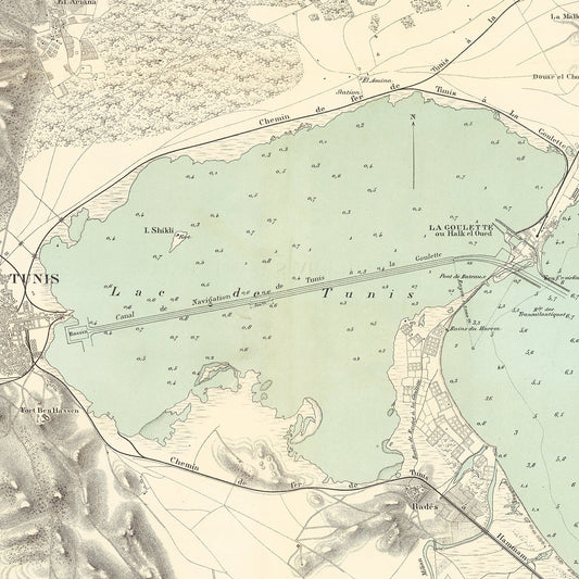 Vintage Map of Tunis, Tunisia, 1888 II
