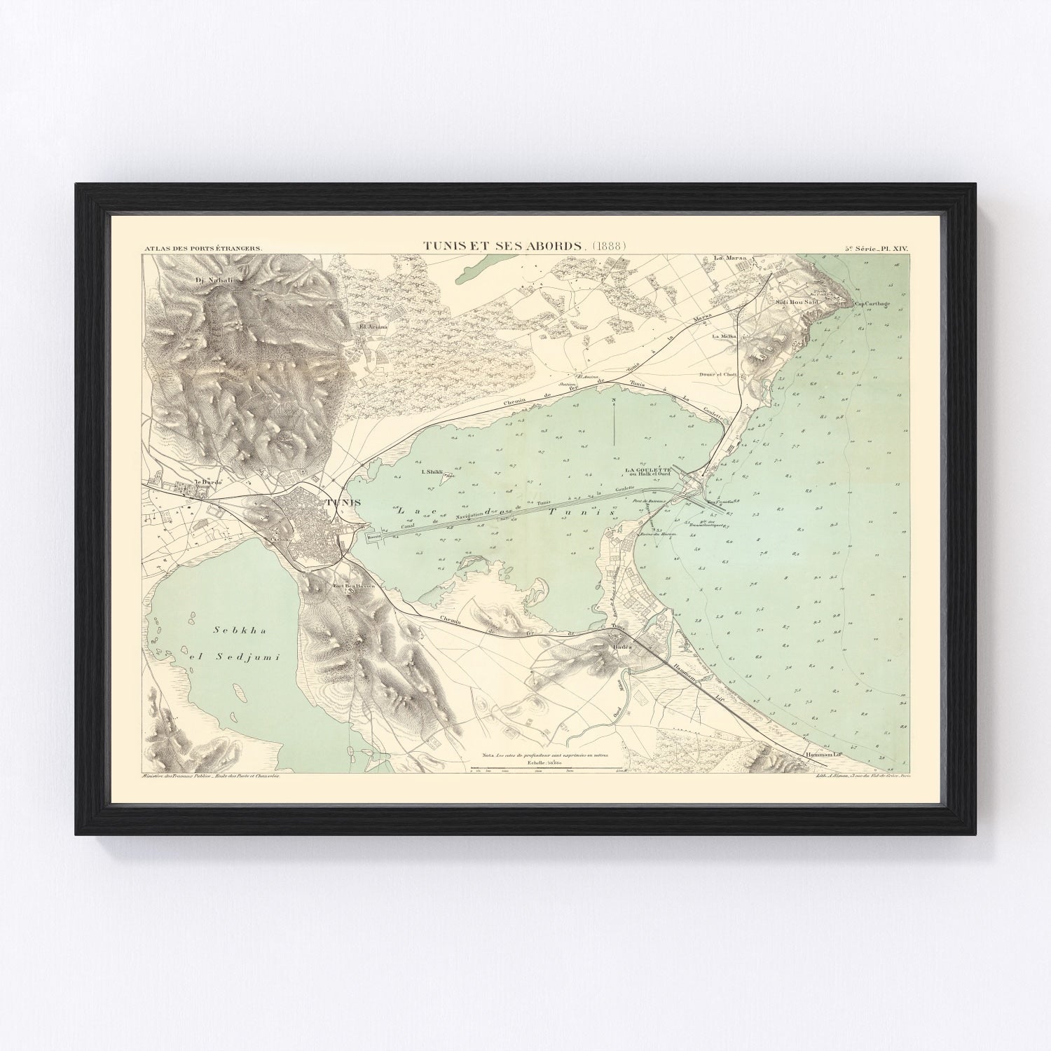 vintage map of Tunis, Tunisia, 1888