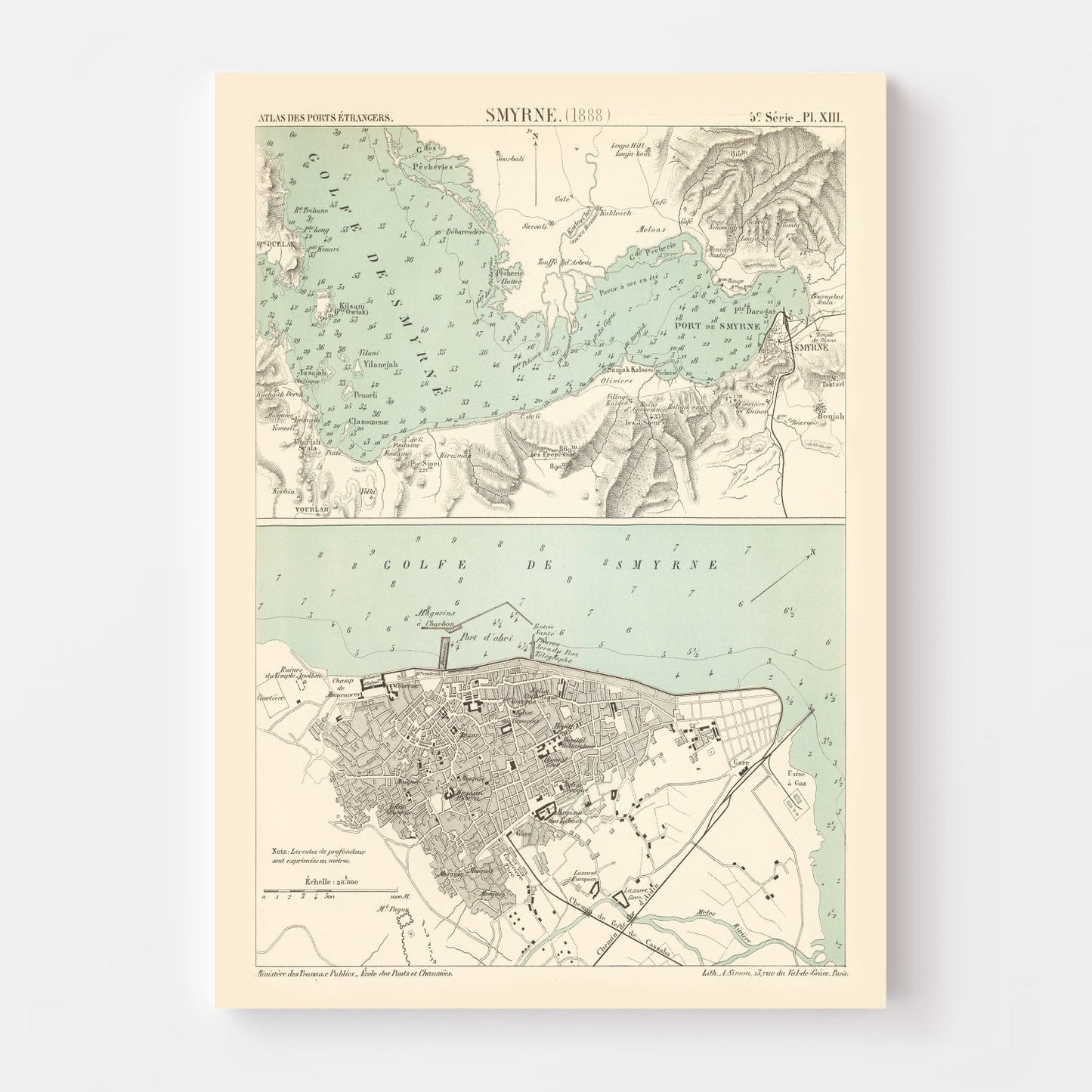 Vintage Map of Izmir, Turkey, 1888