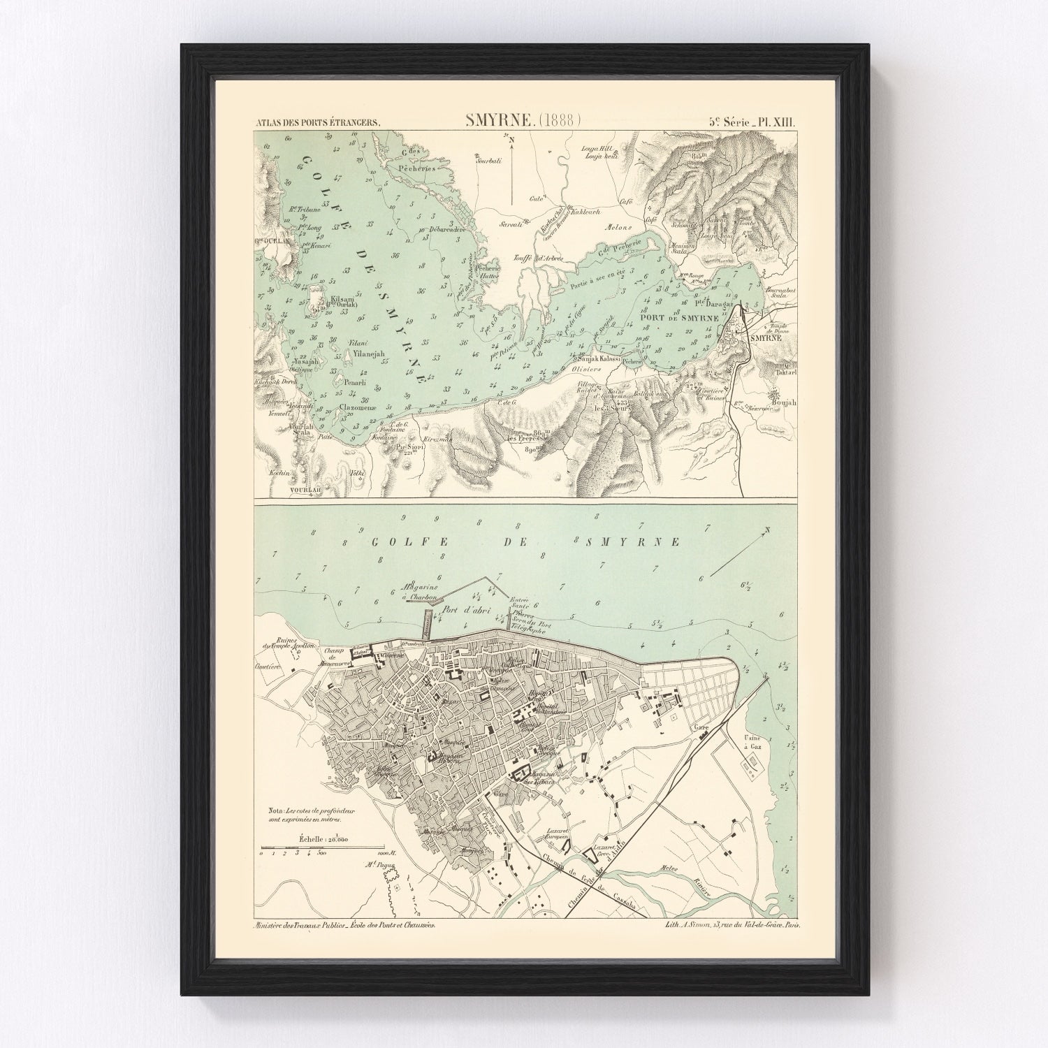 Vintage map of Izmir, Turkey, 1888
