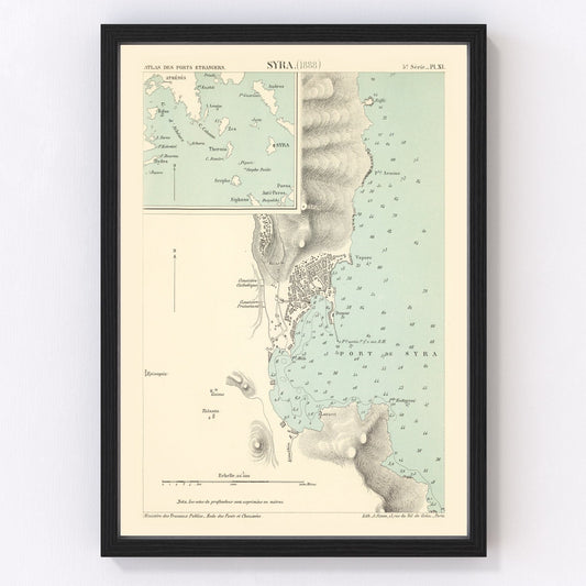 Vintage map of Syros Island, Greece, 1888