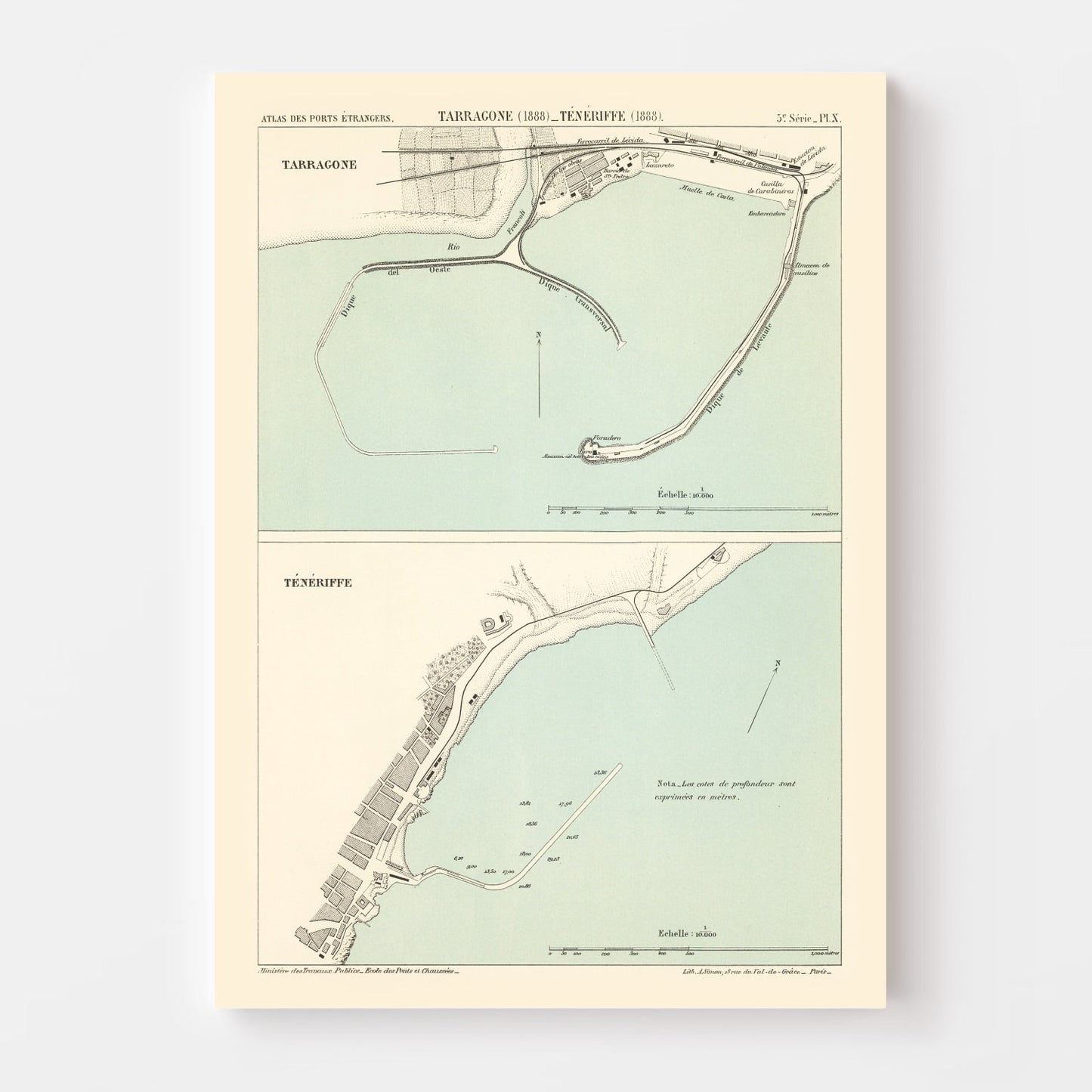 Vintage Map of Tarragona, Spain, 1888