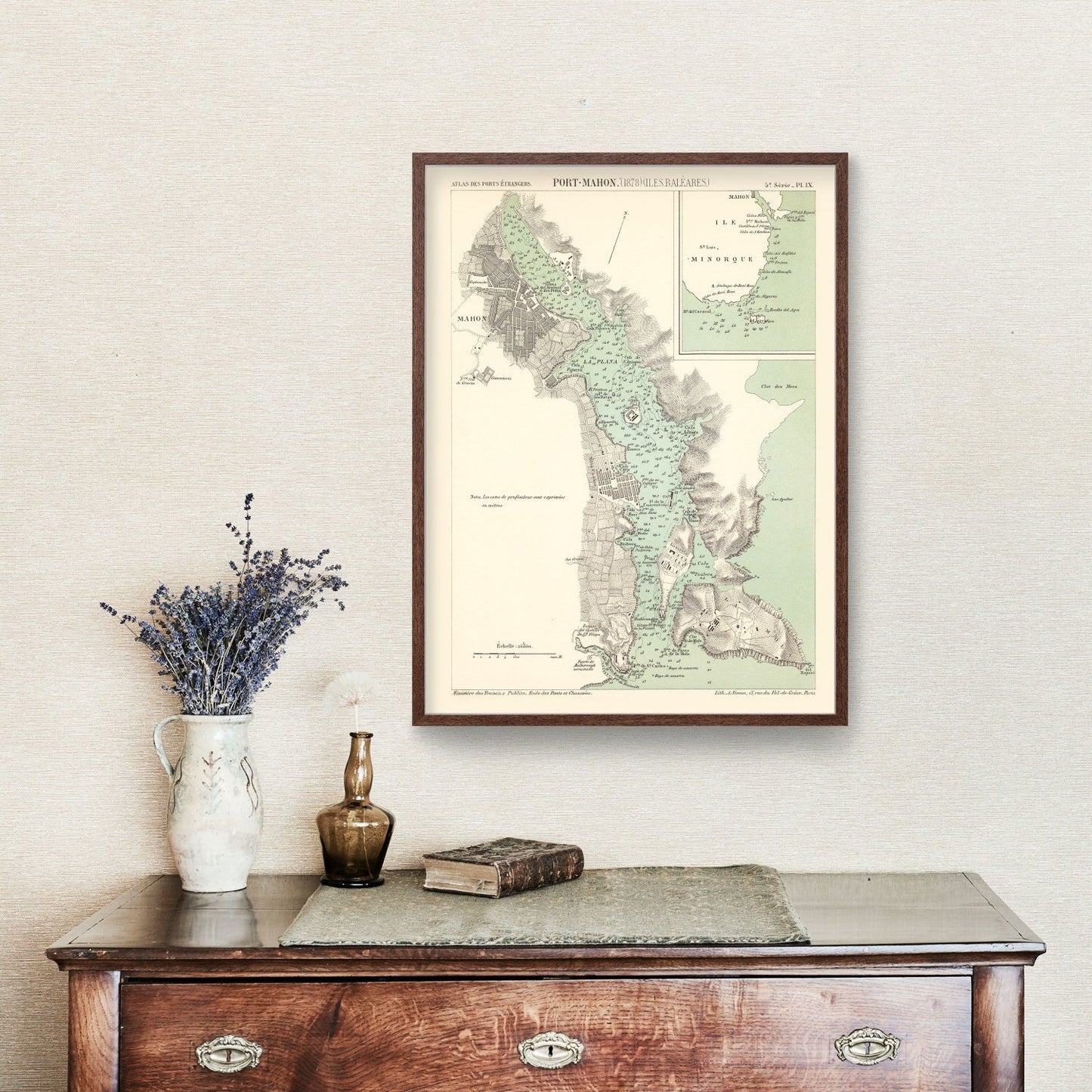 Vintage Map of Mahón, Spain, 1878 Wall Art