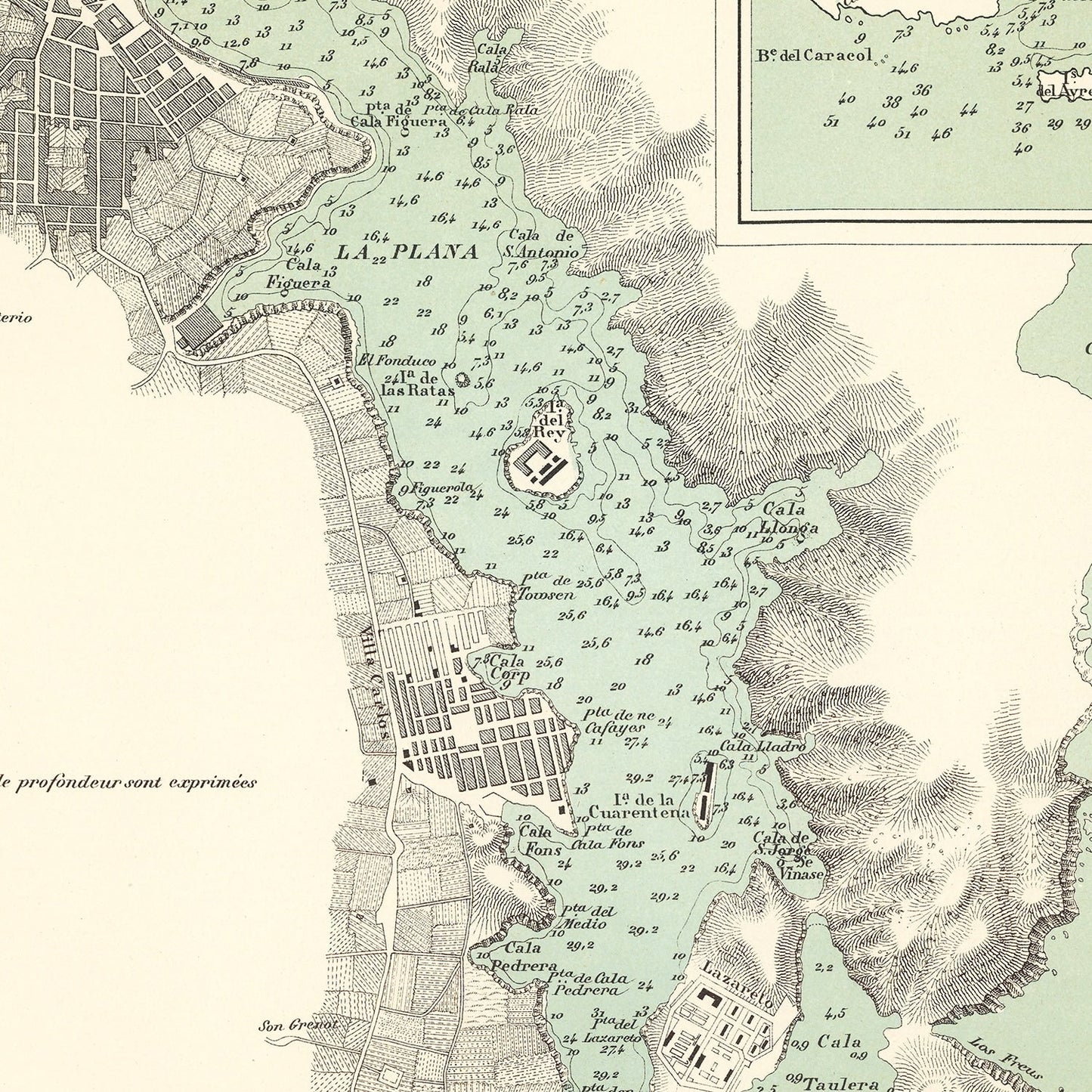 Vintage Map of Mahón, Spain, 1878 Wall Art