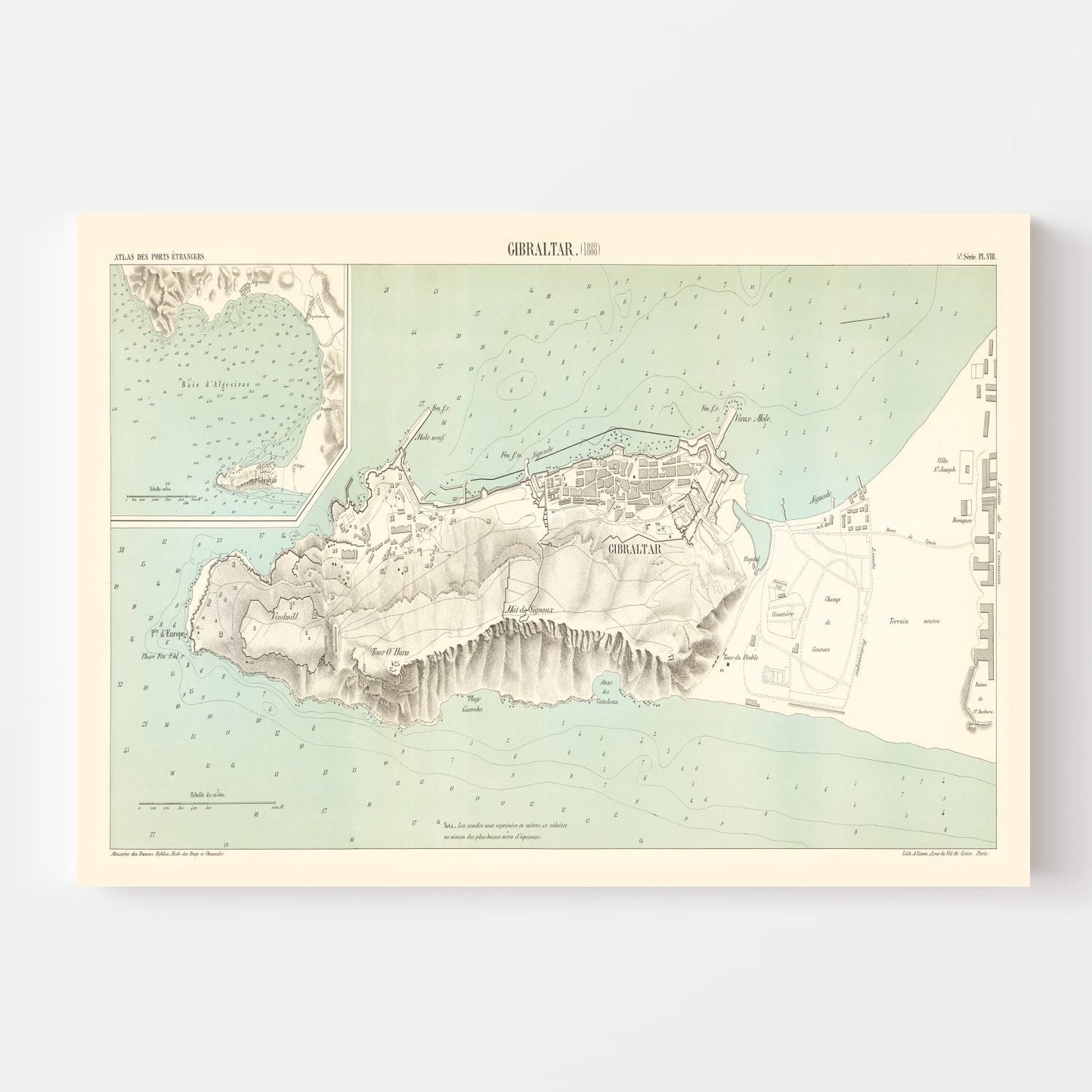 Vintage Map of Gibraltar, Spain, 1888