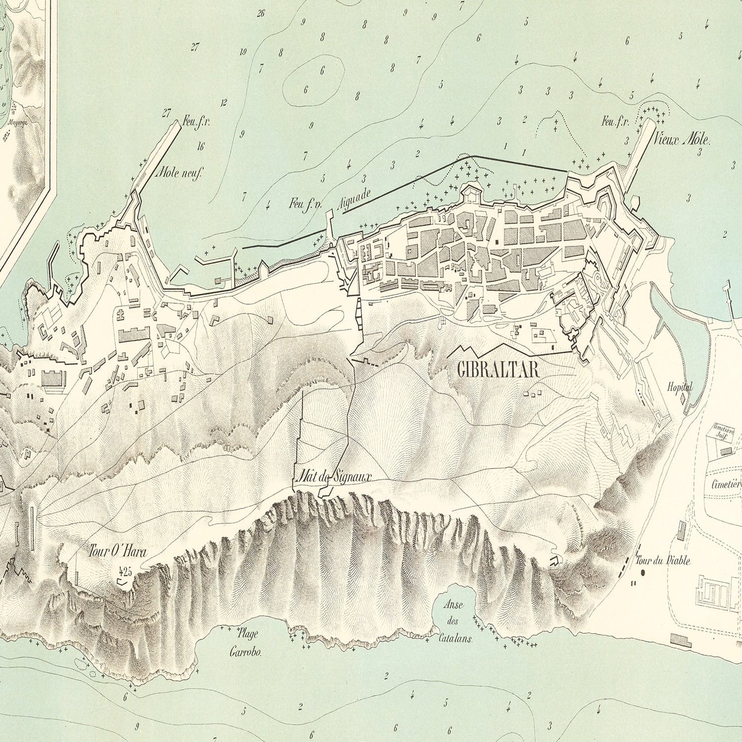 Vintage Map of Gibraltar, Spain, 1888