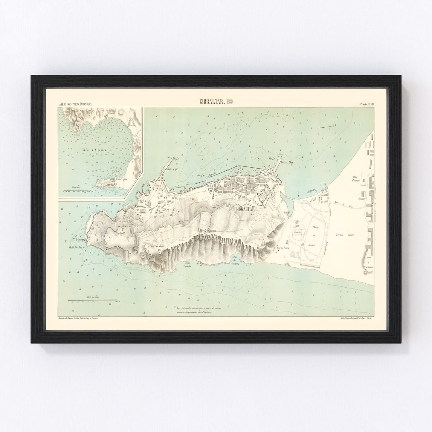 Vintage map of Gibraltar, Spain, 1888