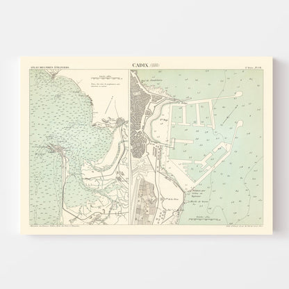 Vintage Map of Cadiz, Spain, 1888 Wall Art