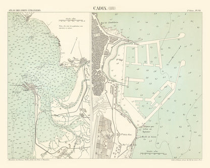 Vintage Map of Cadiz, Spain, 1888 Wall Art