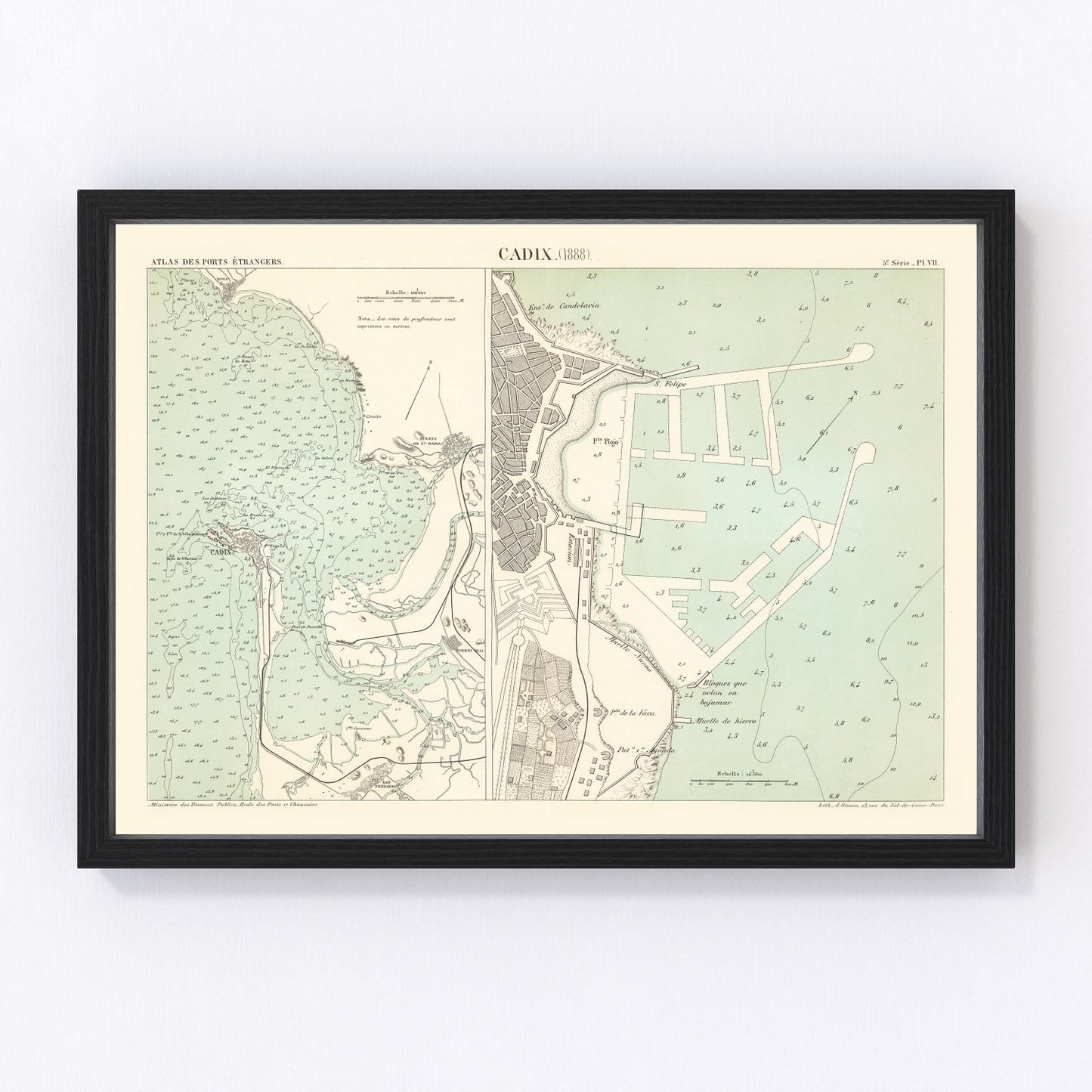 Vintage map of Cadiz, Spain, 1888, digitally restored