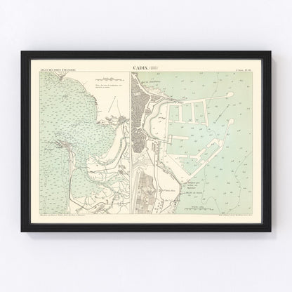 Vintage map of Cadiz, Spain, 1888, digitally restored