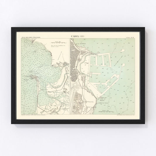 Vintage map of Cadiz, Spain, 1888, digitally restored