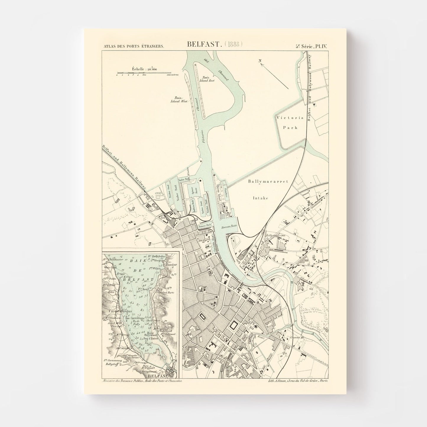 Vintage Map of Belfast, Ireland, 1888