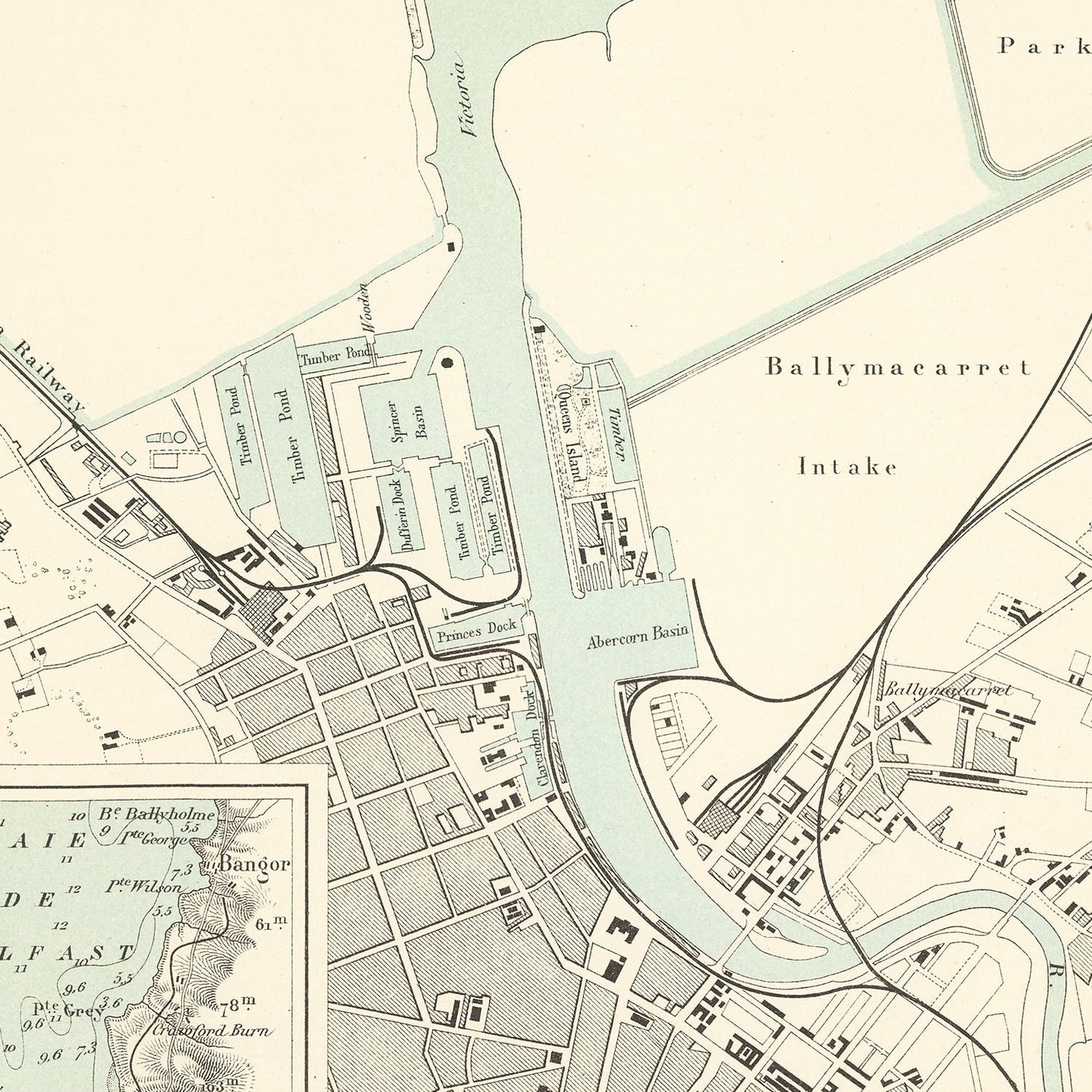 Vintage Map of Belfast, Ireland, 1888