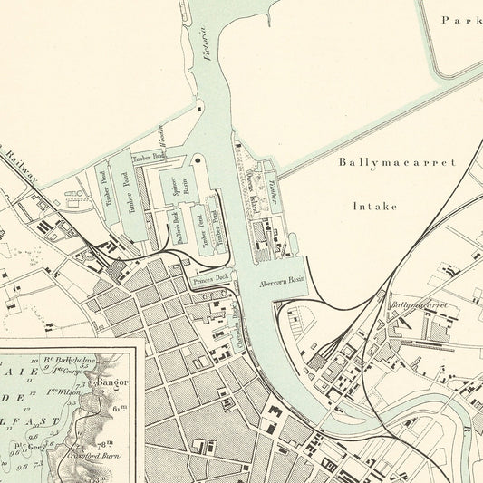 Vintage Map of Belfast, Ireland, 1888