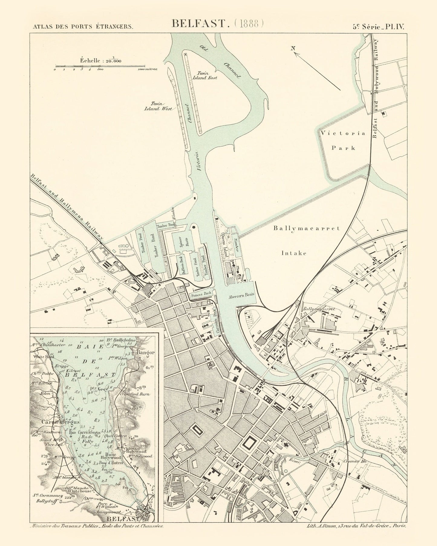 Vintage Map of Belfast, Ireland, 1888