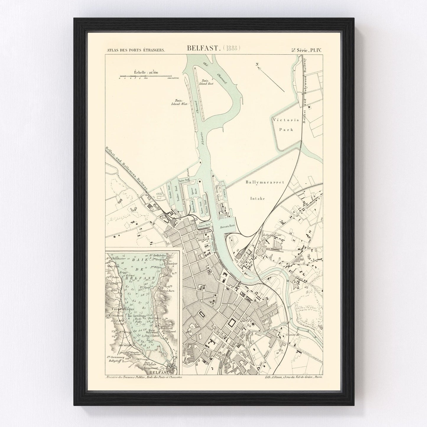 Vintage map of Belfast, Ireland, 1888