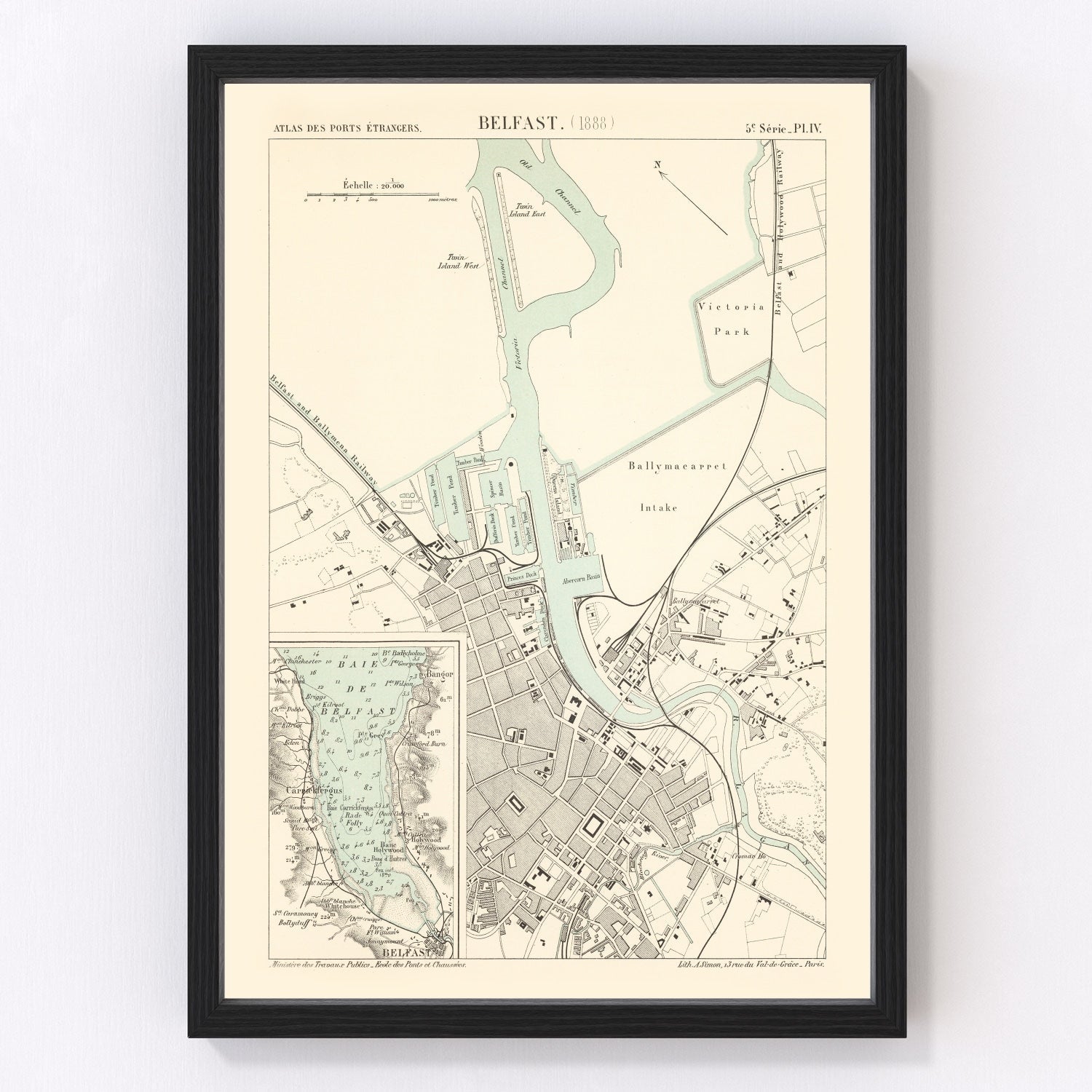 Vintage map of Belfast, Ireland, 1888