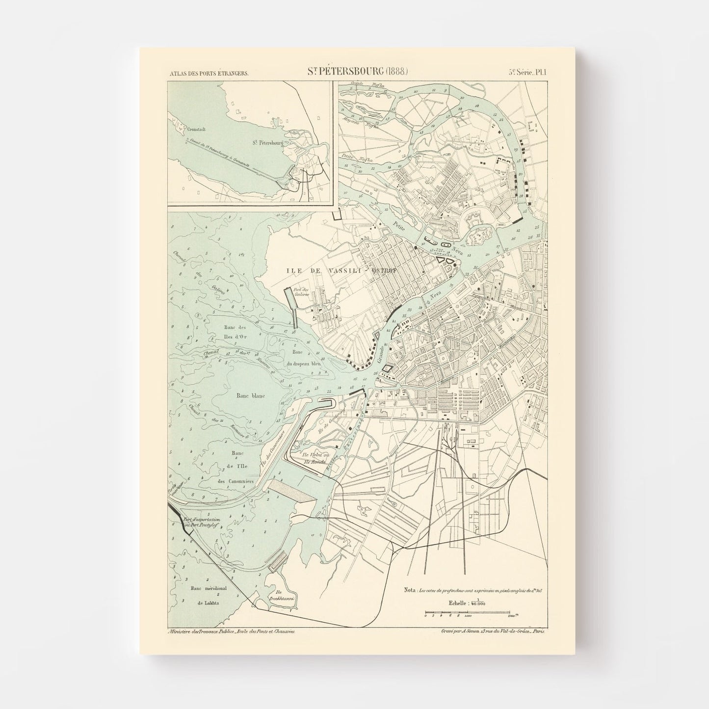 Vintage Map of Saint Petersburg, Russia, 1888