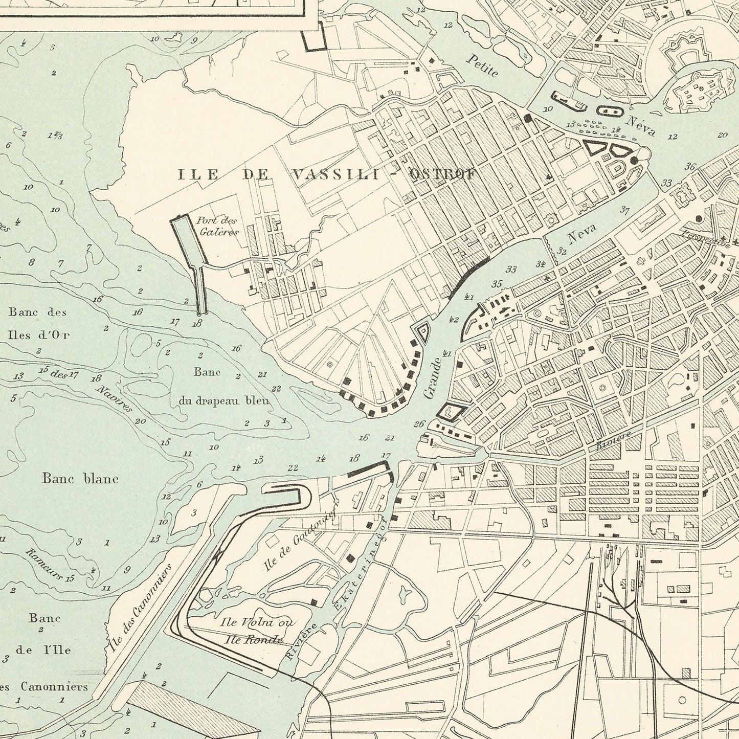 Vintage Map of Saint Petersburg, Russia, 1888