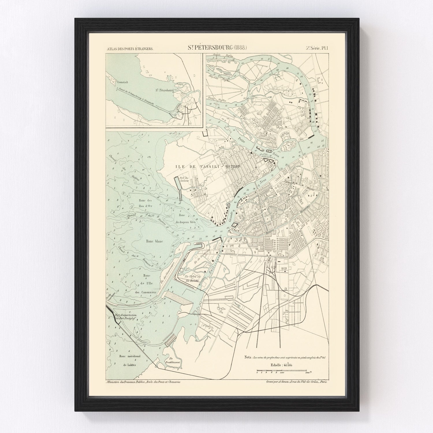 vintage map of Saint Petersburg, Russia, 1888