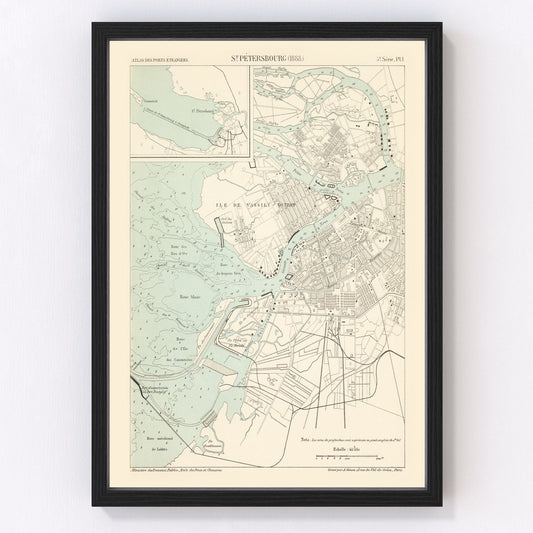 vintage map of Saint Petersburg, Russia, 1888