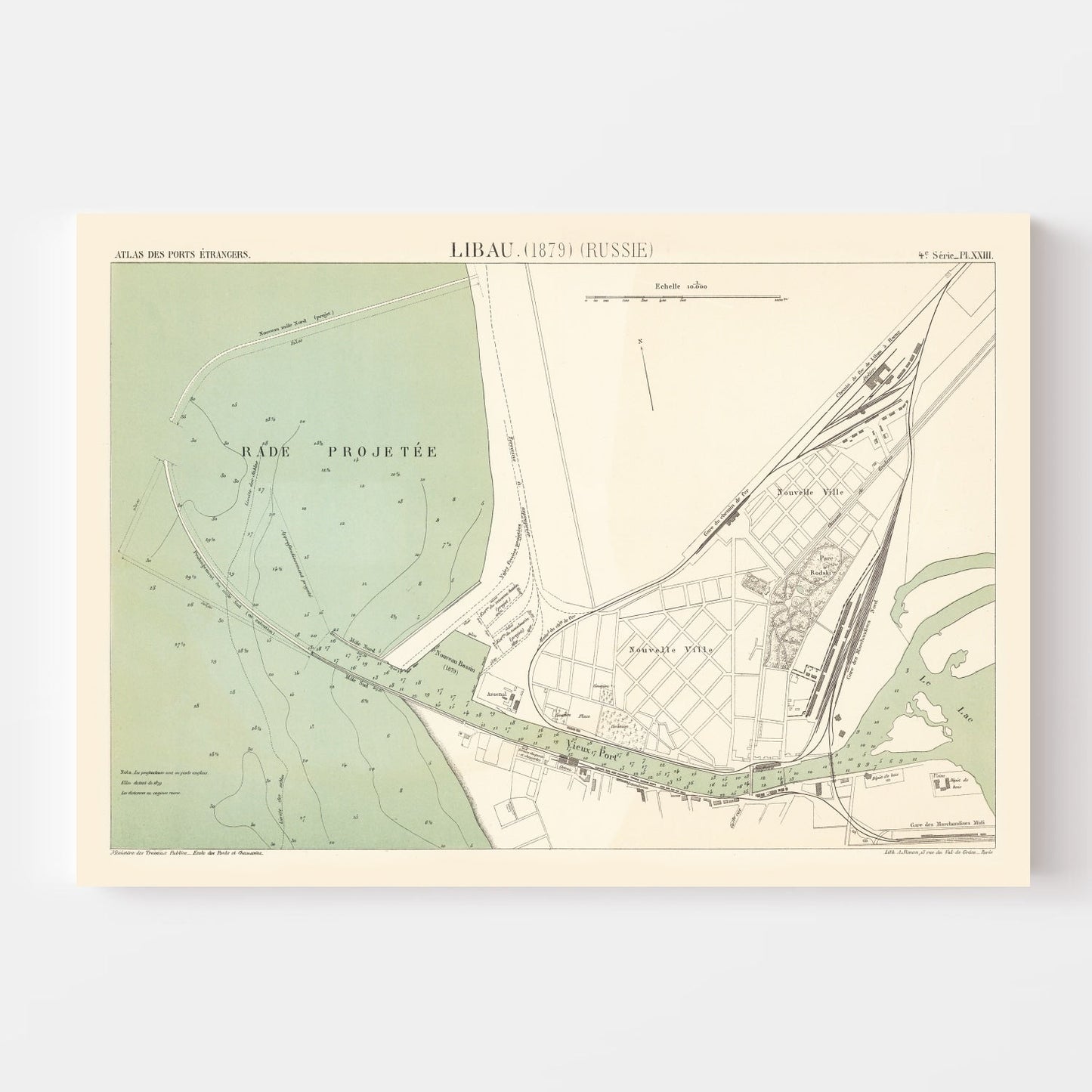 Vintage Map of Liepaja, Latvia, 1879