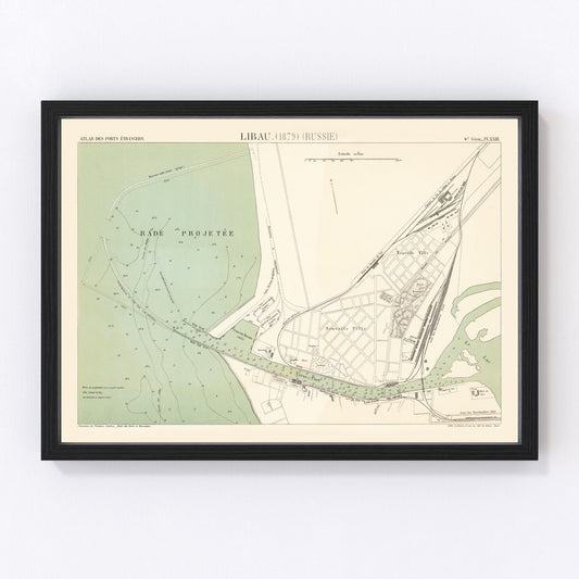 Vintage map of Liepaja, Latvia, 1879
