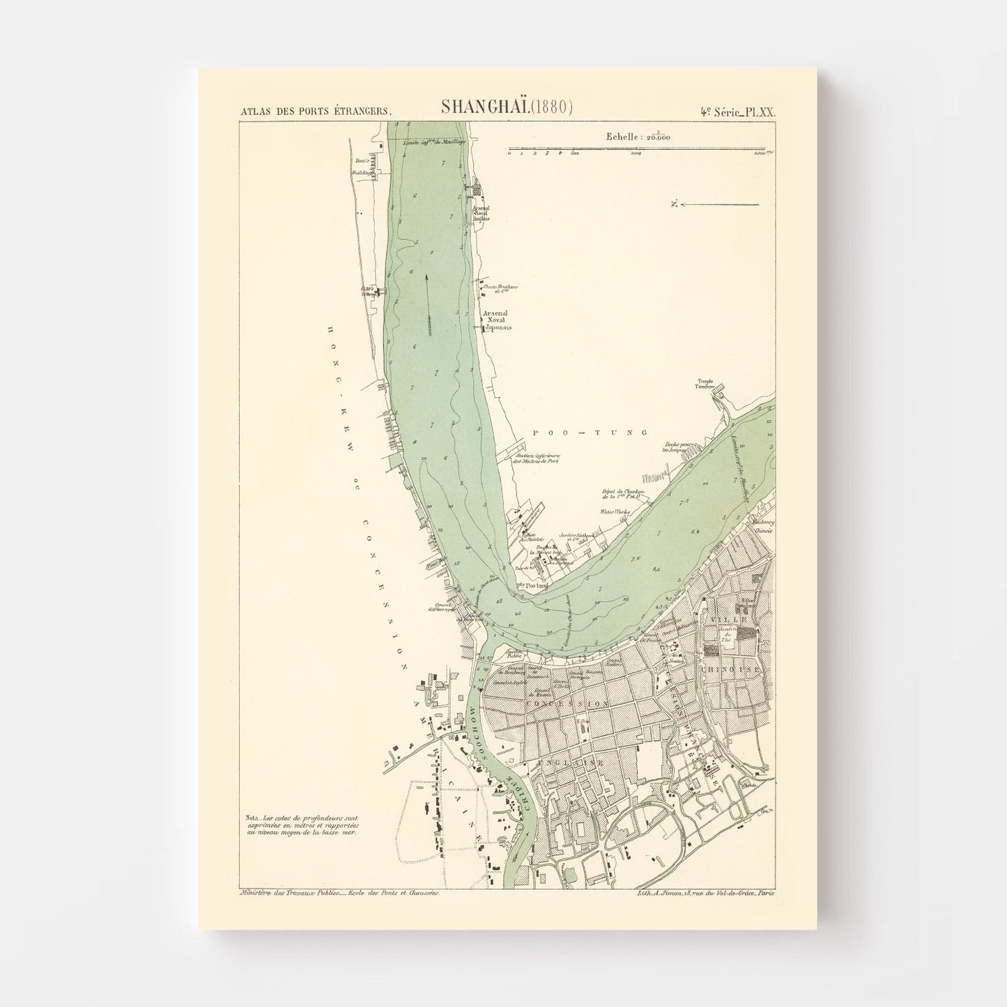 Vintage Map of Shanghai, China, 1880