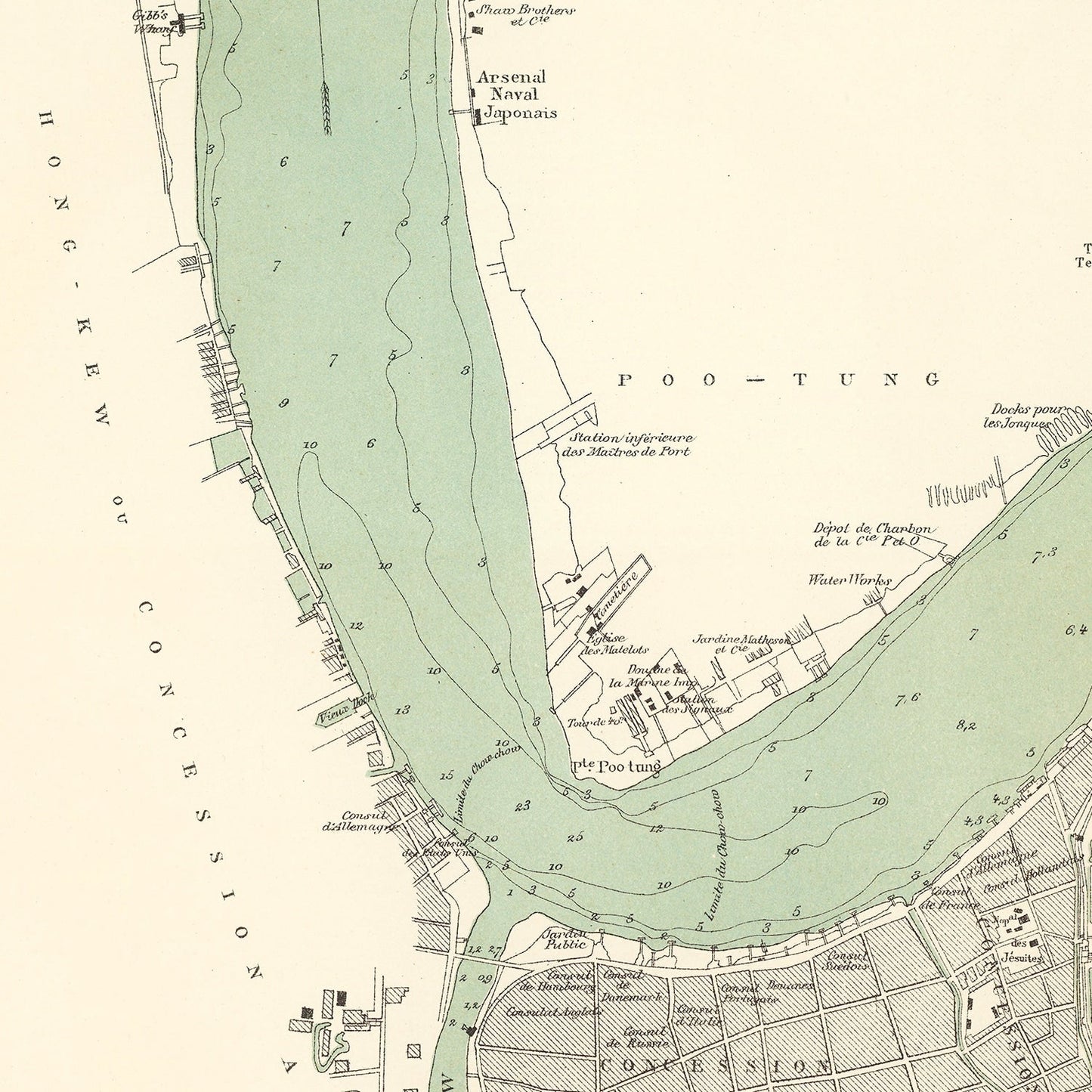 Vintage Map of Shanghai, China, 1880