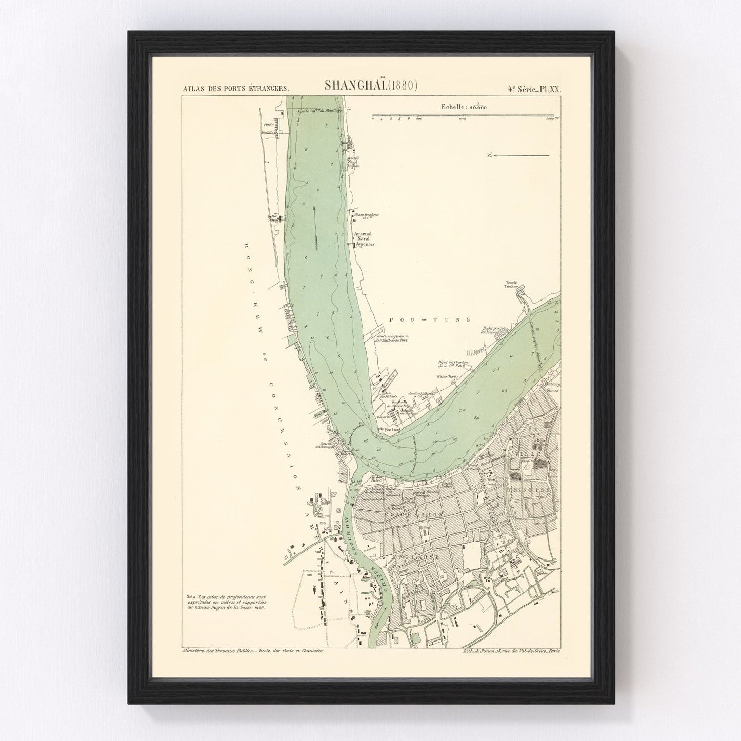 Vintage map of Shanghai, China, 1880