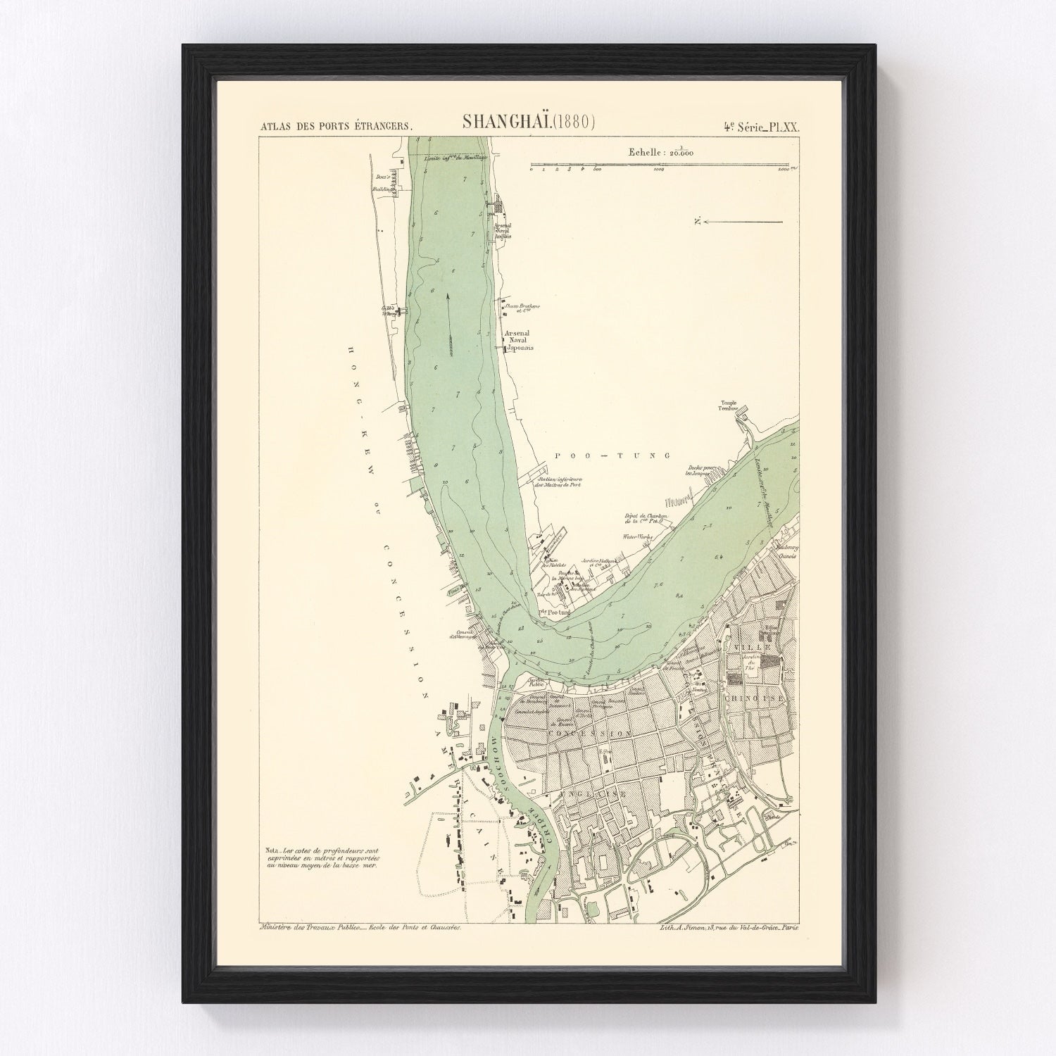 Vintage map of Shanghai, China, 1880