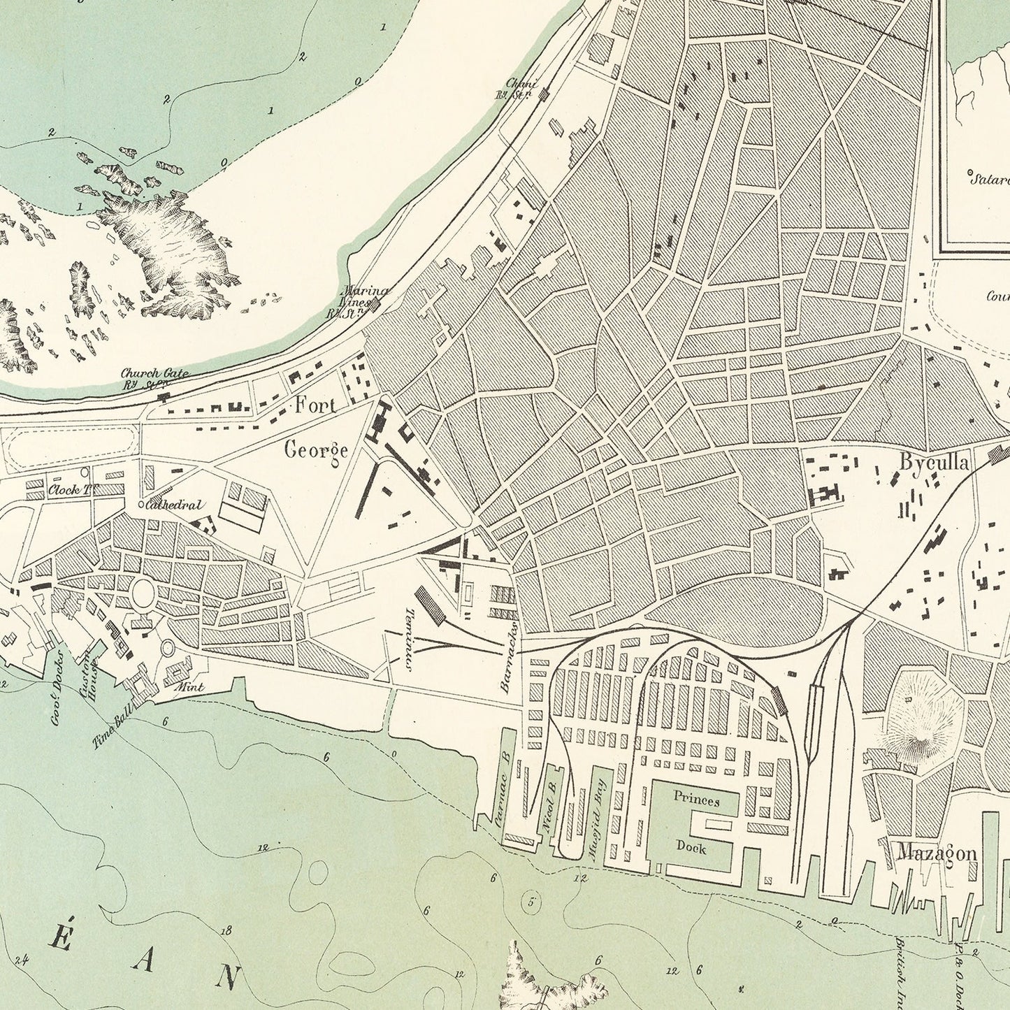 Vintage Map of Mumbai, India, 1883