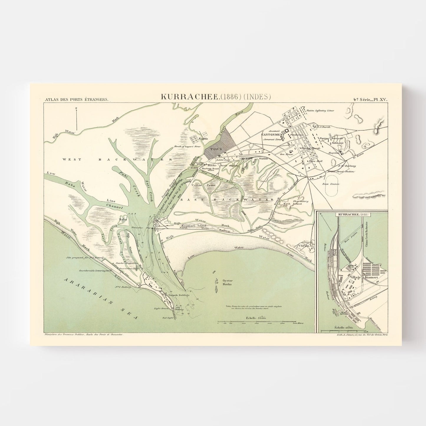 Vintage Map of Karachi, Pakistan, 1888