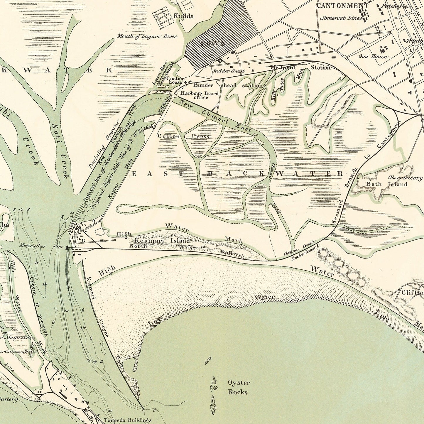 Vintage Map of Karachi, Pakistan, 1888