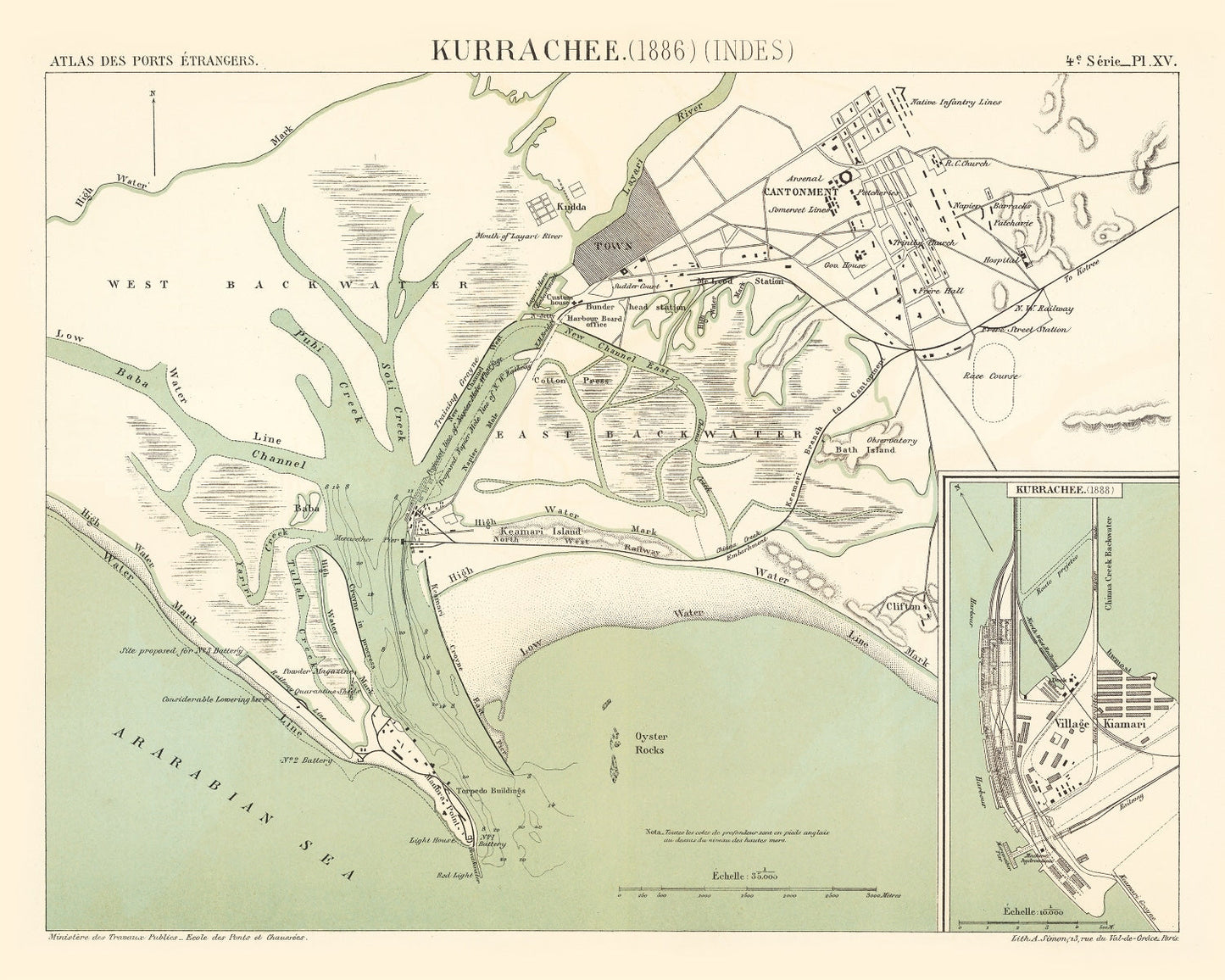 Vintage Map of Karachi, Pakistan, 1888