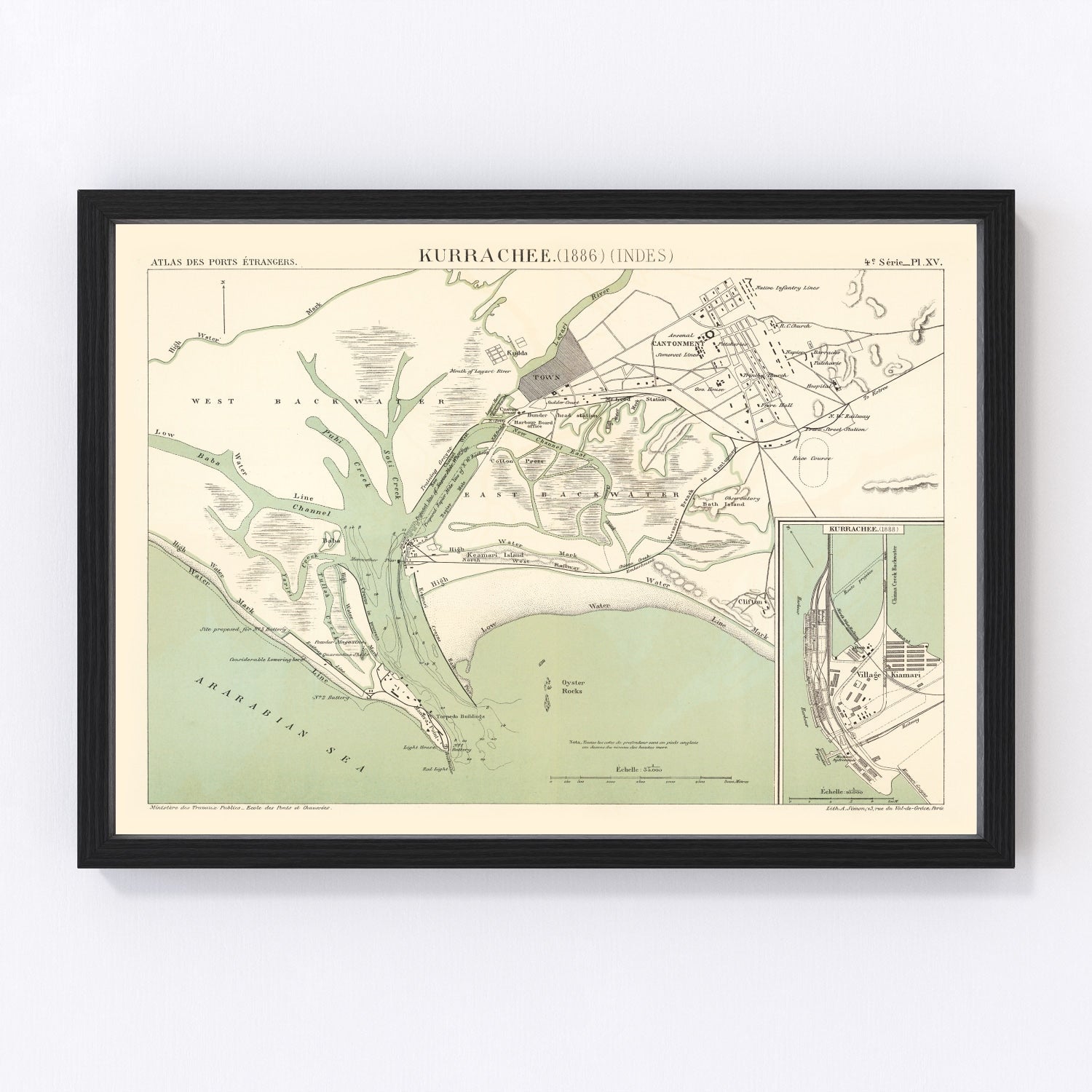 Vintage map of Karachi, Pakistan, 1888