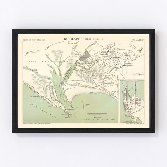 Vintage map of Karachi, Pakistan, 1888