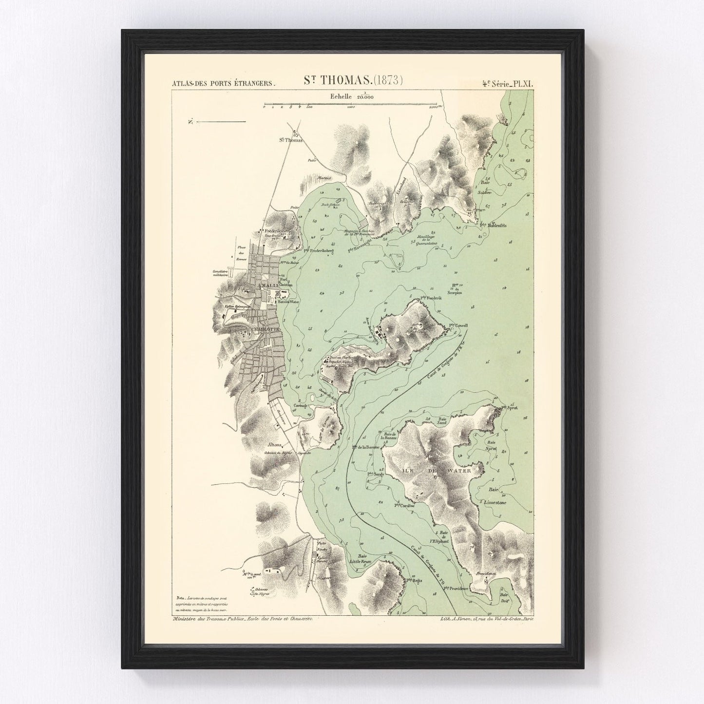 Vintage map of St. Thomas, 1873
