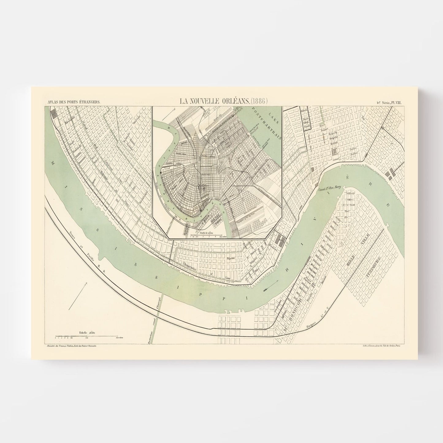 Vintage Map of New Orleans, Louisiana, 1886
