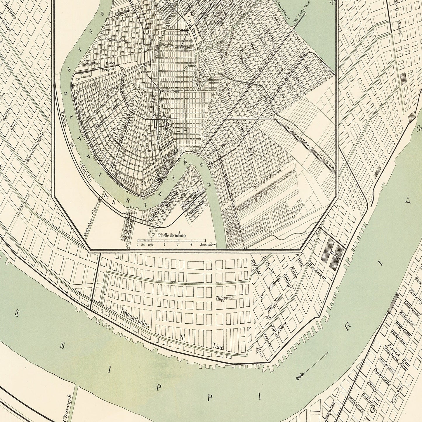 Vintage Map of New Orleans, Louisiana, 1886