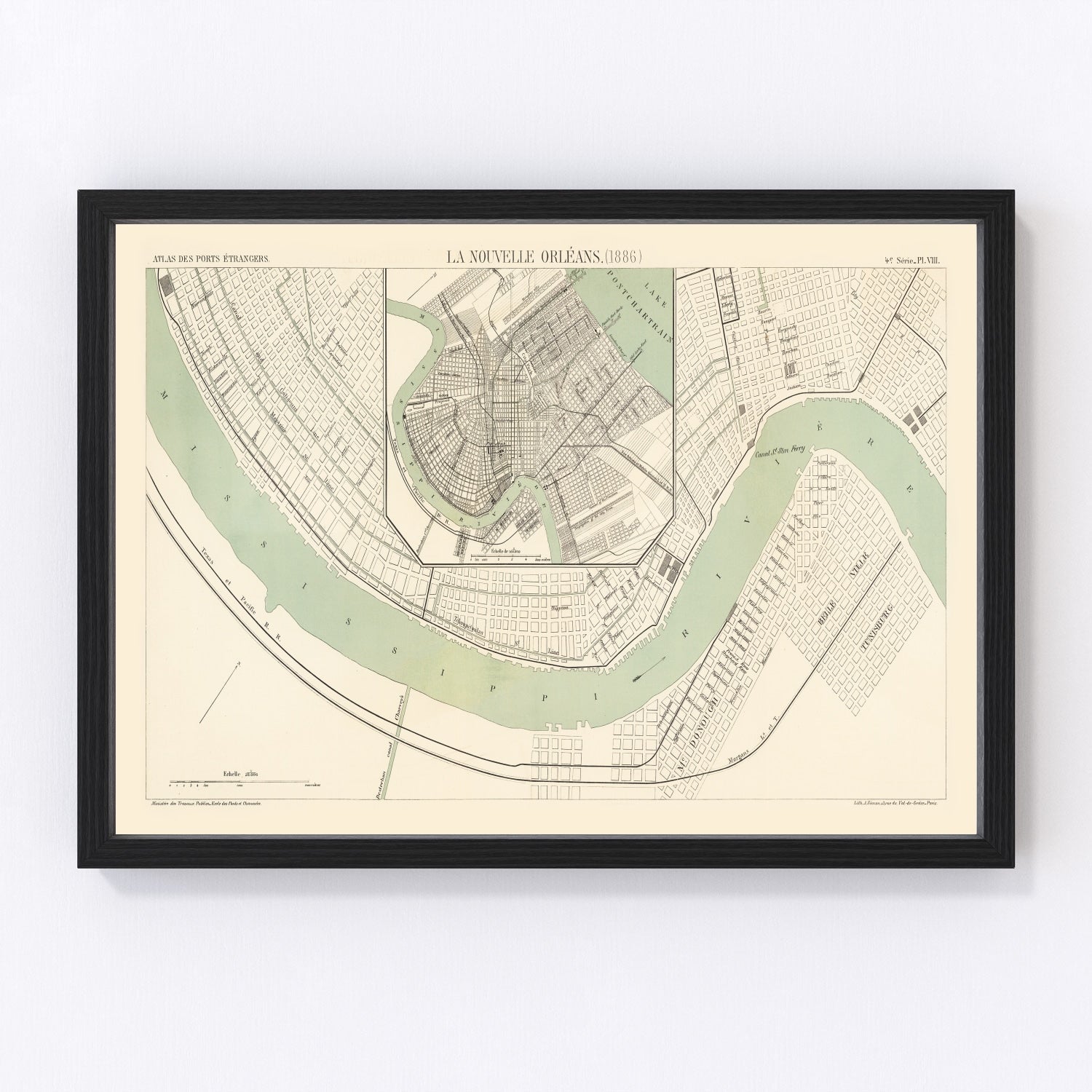 Vintage map of New Orleans, Orleans Parish, Louisiana, 1886