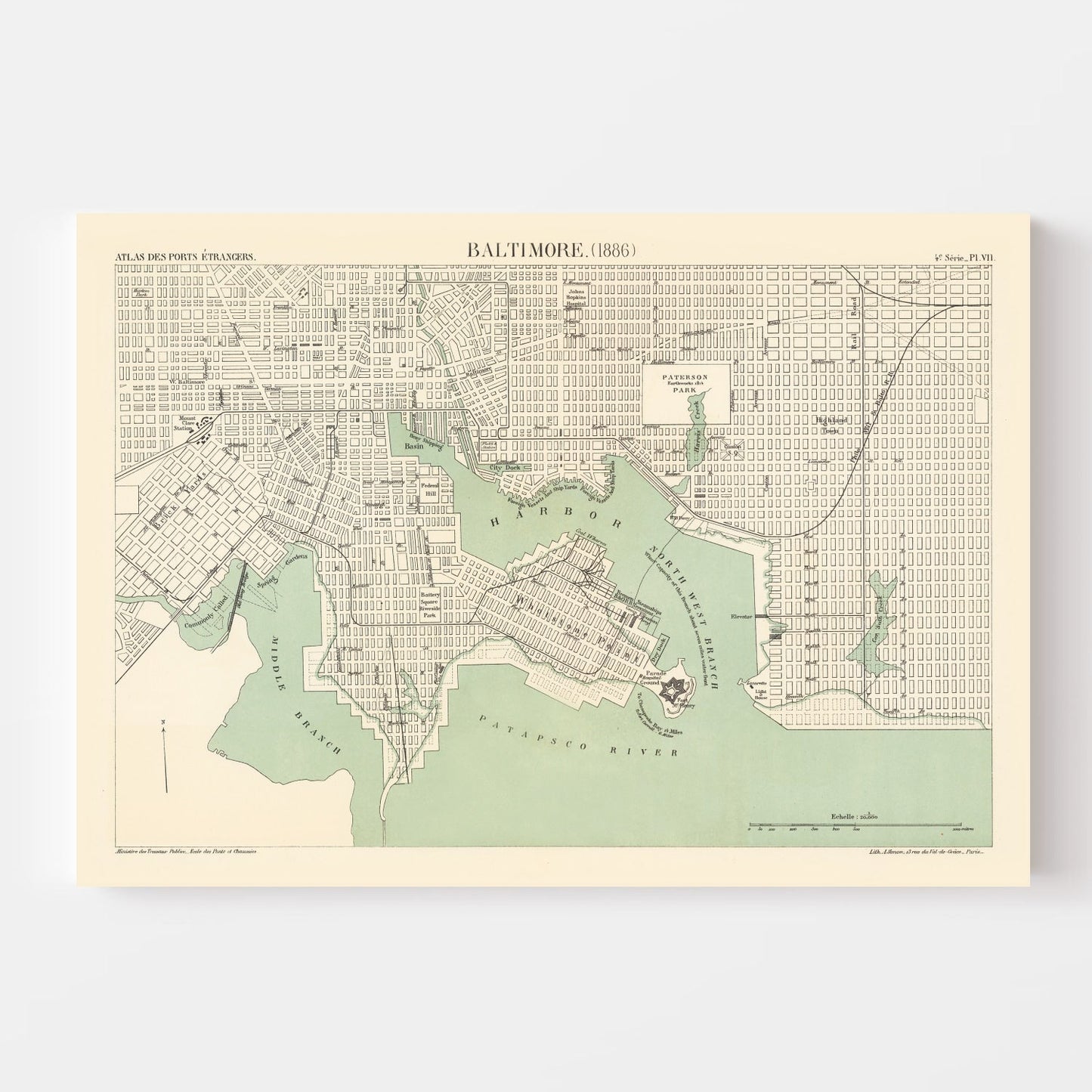 Vintage Map of Baltimore, Maryland, 1886